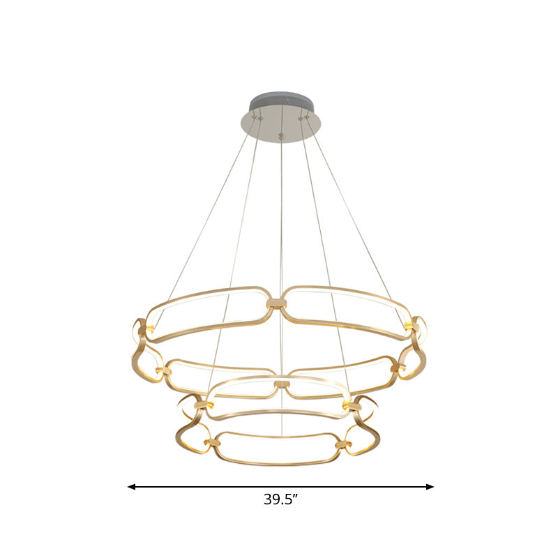 Stylish Gold Metal Led Pendant Light - 1/2-Tiered Wristlet Chandelier Small/Large Sizes