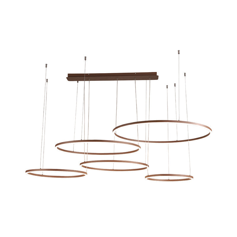 Circular Restaurant Chandelier - Acrylic Minimalist Led Pendant Light (3/4/5 Tier) In Brown