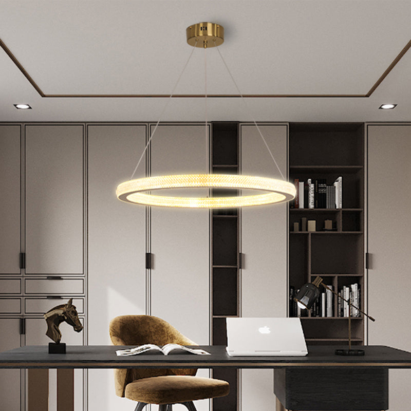 Minimalistic Led Chandelier: Circle Acrylic Suspension Pendant Light - 1/3/4 Tiers Brass Fixture
