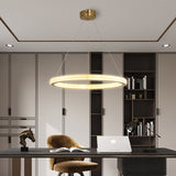 Minimalistic Led Chandelier: Circle Acrylic Suspension Pendant Light - 1/3/4 Tiers Brass Fixture