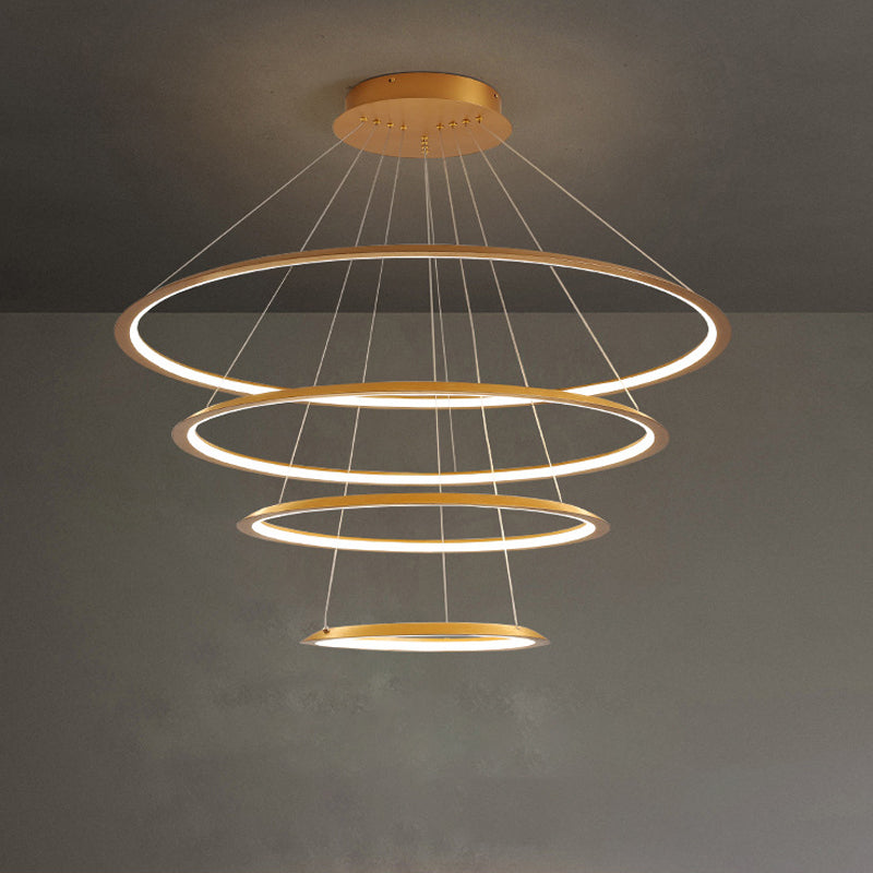 Modern Acrylic Led Pendant Chandelier - Gold/Coffee 3/4 Tiers Loop Design Ideal For Living Room