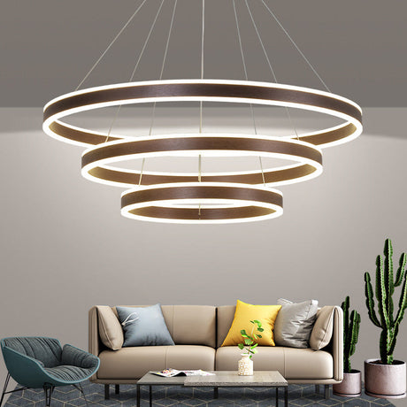 Simplicity 2/3-Tier Coffee Metal Circle Chandelier Lamp With Led For Hanging Pendant In Sit Room