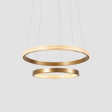 Postmodern Gold Finish Led Chandelier With Aluminum 2/3 Tiered Hoop Design