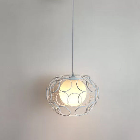 Black/White Hanging Pendant Light With Metal Spring Opal Glass Shade