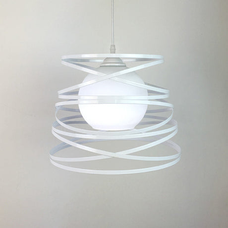 Black/White Hanging Pendant Light With Metal Spring Opal Glass Shade