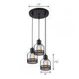 Rustic Black Iron Multi-Pendant Hanging Light With 3 Lights - Ideal For Dining Room Decor
