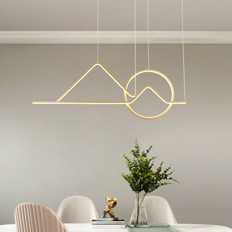 Minimalist Metal Pendant Light In Landscape Line Art Design - Black/Gold Led Hanging Lamp