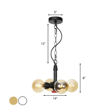 Vintage Amber/Clear Glass Black Hanging Pendant Lamp - 4 Lights Global Ceiling Chandelier
