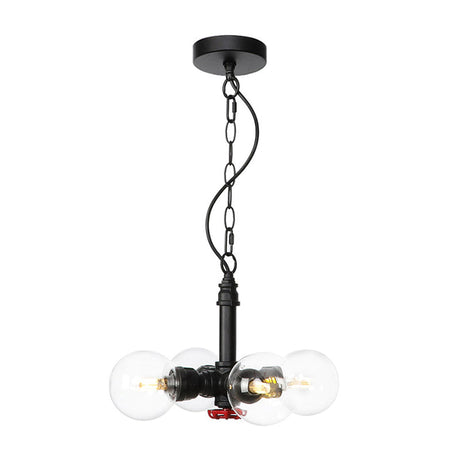 Vintage Amber/Clear Glass Black Hanging Pendant Lamp - 4 Lights Global Ceiling Chandelier Clear