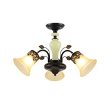 Farmhouse Frosted Glass Chandelier: Morning Glory Ceiling Pendant 3/6/8 Lights Black/White