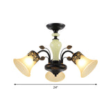 Farmhouse Frosted Glass Chandelier: Morning Glory Ceiling Pendant 3/6/8 Lights Black/White