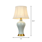 Handmade Urn Shaped Night Light Green Ceramic Table Lamp With Fabric Shade