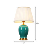 Handmade Urn Shaped Night Light Green Ceramic Table Lamp With Fabric Shade