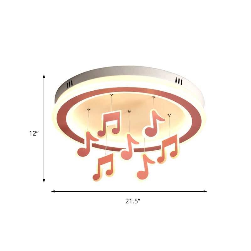 Macaron Loft Pink Theme Park Flush Mount Ceiling Light With Musical Note Design