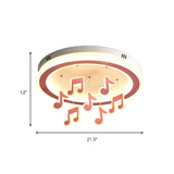 Macaron Loft Pink Theme Park Flush Mount Ceiling Light With Musical Note Design