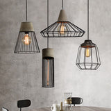 Industrial Pendant Light Fixture With 1-Light In Black Cone/Cylinder/Triangle Iron Design / Birdcage