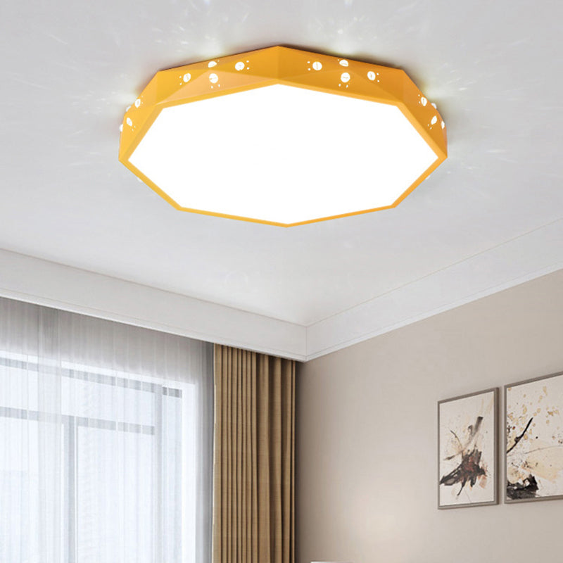Stylish Macaron Octagon Led Ceiling Lamp For Childrens Bedroom Yellow / White