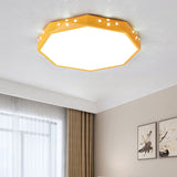 Stylish Macaron Octagon Led Ceiling Lamp For Childrens Bedroom Yellow / White