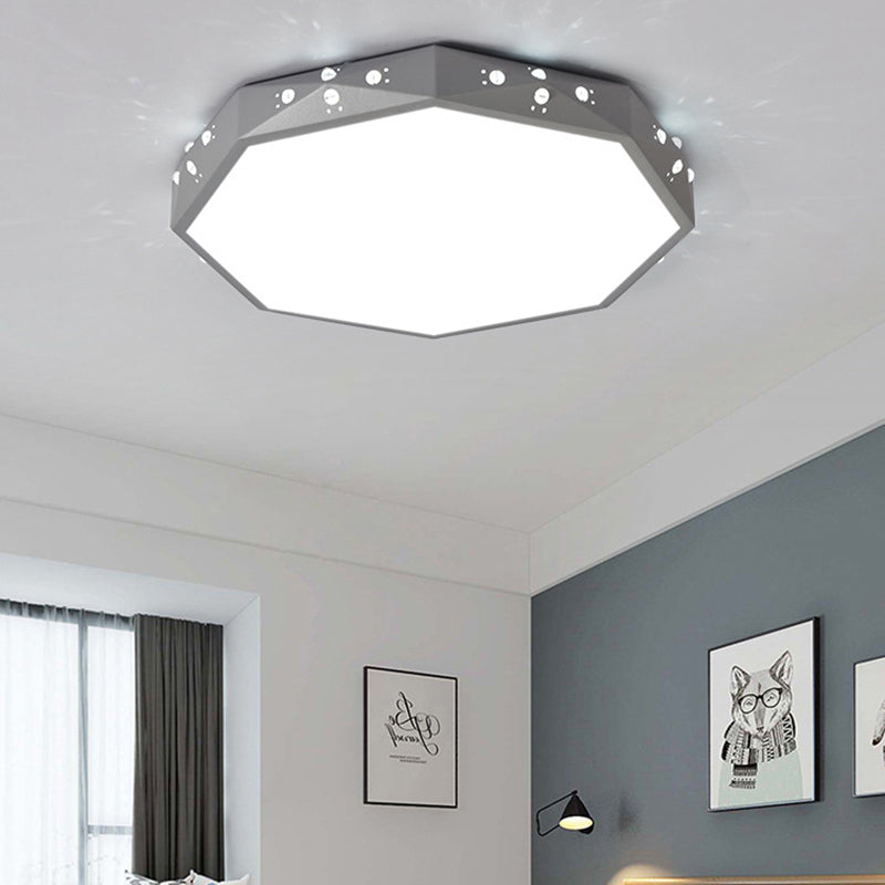 Stylish Macaron Octagon Led Ceiling Lamp For Childrens Bedroom Grey / Warm