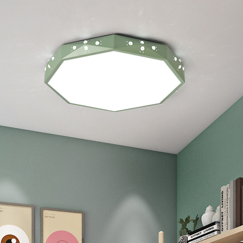 Stylish Macaron Octagon Led Ceiling Lamp For Childrens Bedroom Green / Warm