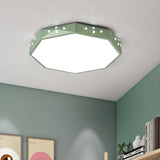 Stylish Macaron Octagon Led Ceiling Lamp For Childrens Bedroom Green / Warm
