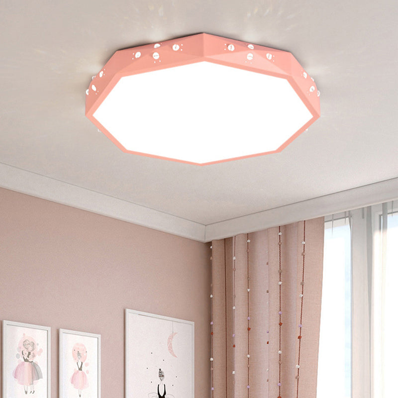 Stylish Macaron Octagon Led Ceiling Lamp For Childrens Bedroom Pink / Warm
