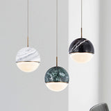 Marble Led Pendant Light Kit - Designer Black/White/Green Hanging Lamp For Living Room