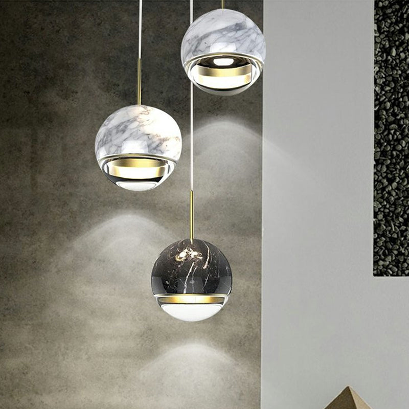 Marble Led Pendant Light Kit - Designer Black/White/Green Hanging Lamp For Living Room Black / A