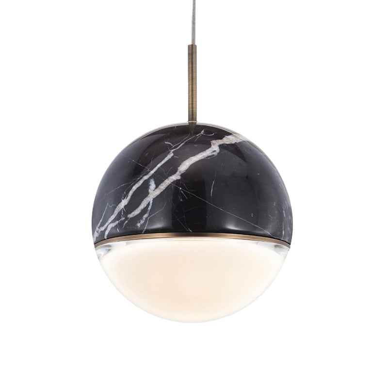 Marble Led Pendant Light Kit - Designer Black/White/Green Hanging Lamp For Living Room