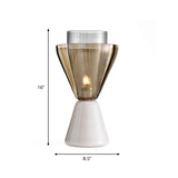 Modern Amber And Smoke Glass Hourglass Night Lamp With Marble Base - White Table Light (1 Bulb)