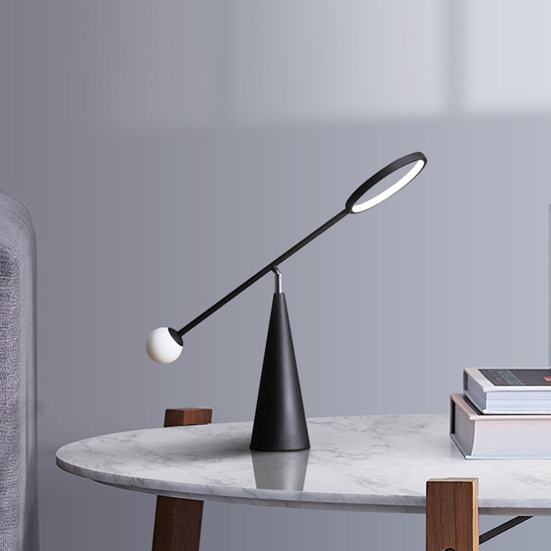 Geometric Marble Table Lamp With Adjustable Balance Arm - Modern Nightstand Light For Living Room In