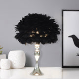 Modern Black/Purple Dome Night Lamp With Feather Table Light And Chrome Baluster Base