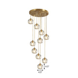 Stunning K9 Crystal Cluster Ball Pendant - Modern 3/6/10-Bulb Brass Ceiling Hang Light For Living