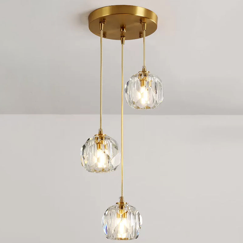 Stunning K9 Crystal Cluster Ball Pendant - Modern 3/6/10-Bulb Brass Ceiling Hang Light For Living