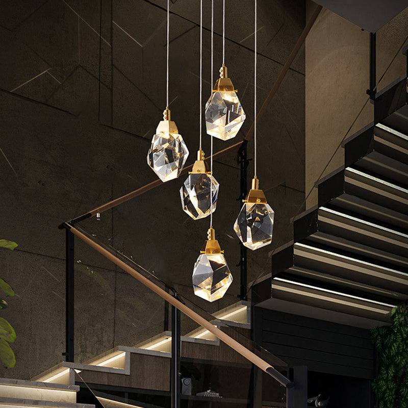 Modern Crystal Raindrop Hanging Lamp: Brass 3/5/24-Light Pendant Light For Dining Room 5 /