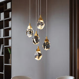 Modern Crystal Raindrop Hanging Lamp: Brass 3/5/24-Light Pendant Light For Dining Room