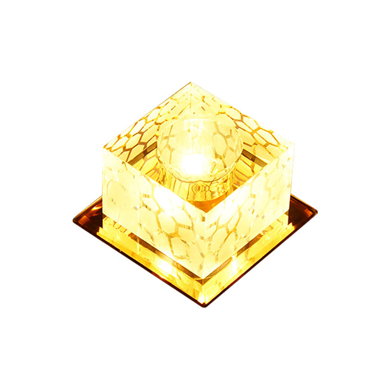 Rose Gold Led Flush Mount Ceiling Light With Crystal Shade - Stylish Fixture For Corridors