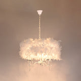 Modern White/Chrome Feather Candelabra Chandelier With Crystal Accents - 3 Or 5 Lights