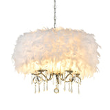 Modern White/Chrome Feather Candelabra Chandelier With Crystal Accents - 3 Or 5 Lights