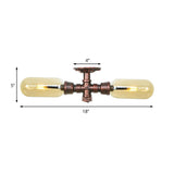 Rustic 2-Bulb Kitchen Ceiling Light With Amber Glass Shade And Weathered Copper Pipe Design