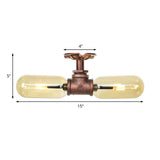 Rustic 2-Bulb Kitchen Ceiling Light With Amber Glass Shade And Weathered Copper Pipe Design