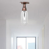 Industrial Bathroom Semi Flush Ceiling Light Fixture With Clear Glass Oval Shade In Weathered Copper