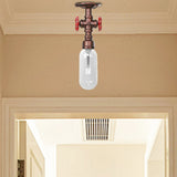 Industrial Bathroom Semi Flush Ceiling Light Fixture With Clear Glass Oval Shade In Weathered Copper