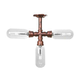Industrial Weathered Copper Semi Mount Indoor Ceiling Light With Clear Glass And Pipe Design - 3/4/5