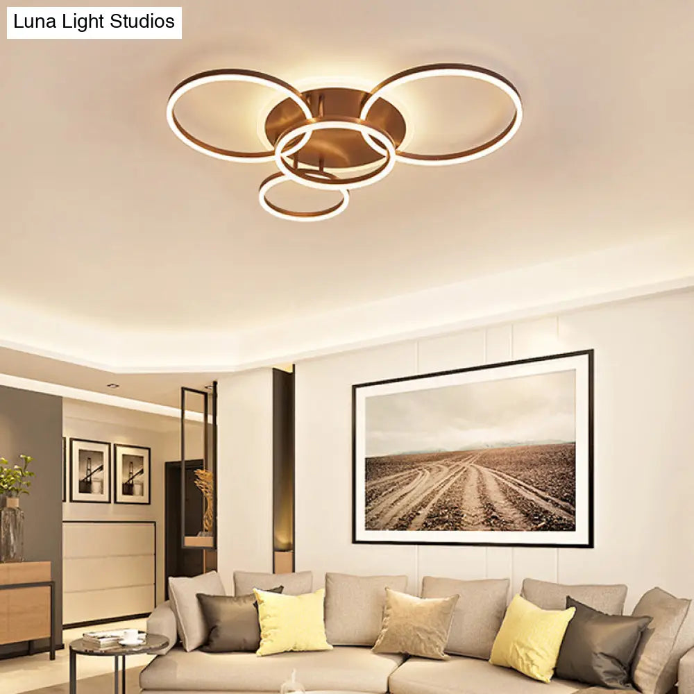 2/3/5 - Light Flush Ceiling Light With Brown Acrylic Shade - Warm/White For Living Room