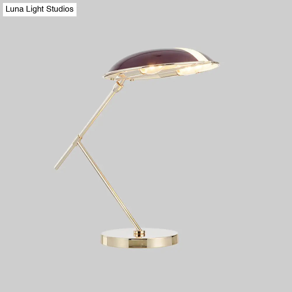 2-Head Purple Nightstand Lamp With Metal Shade - Contemporary Reading Book Light