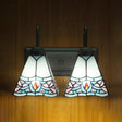 2-Head Pyramid Stained Glass Sconce Light With Tiffany Style - Black/Brass/Bronze Wall Mount Fixture