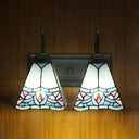 2-Head Pyramid Stained Glass Sconce Light With Tiffany Style - Black/Brass/Bronze Wall Mount Fixture