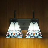 2-Head Pyramid Stained Glass Sconce Light With Tiffany Style - Black/Brass/Bronze Wall Mount Fixture