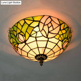 2-Head Tiffany-Style Stained Glass Rose Ceiling Flush Mount For Bedroom